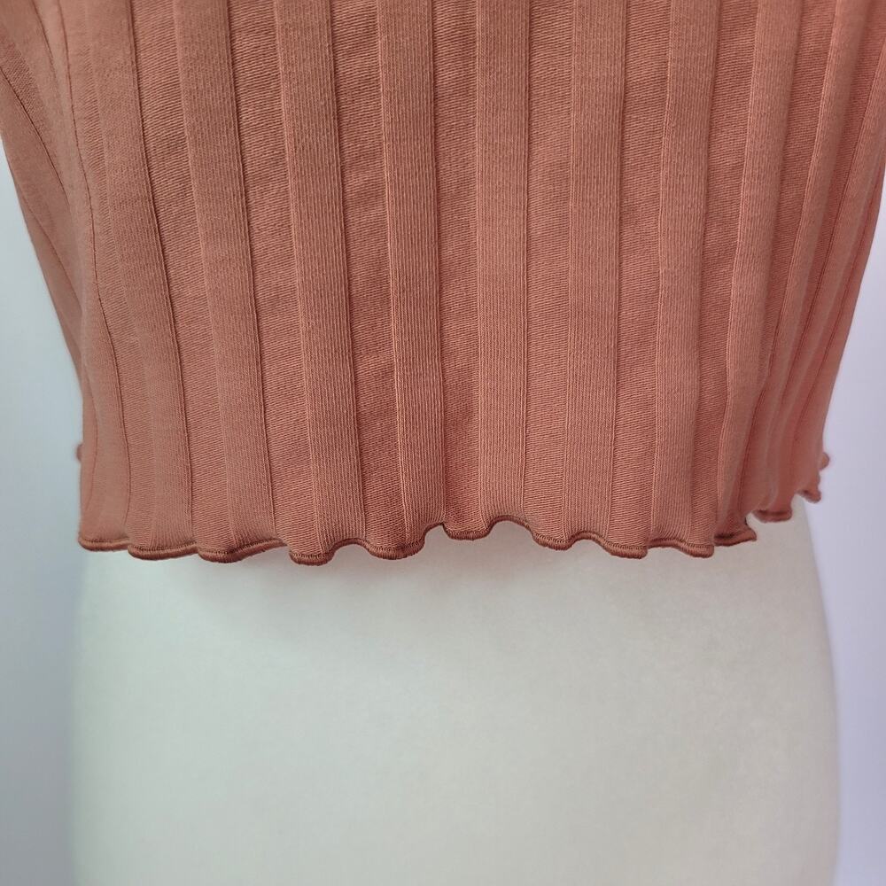 Offline by Aerie Terra Cotta Ribbed Crop Top Size L Square Neckline Lettuce Edge - Picture 6 of 10